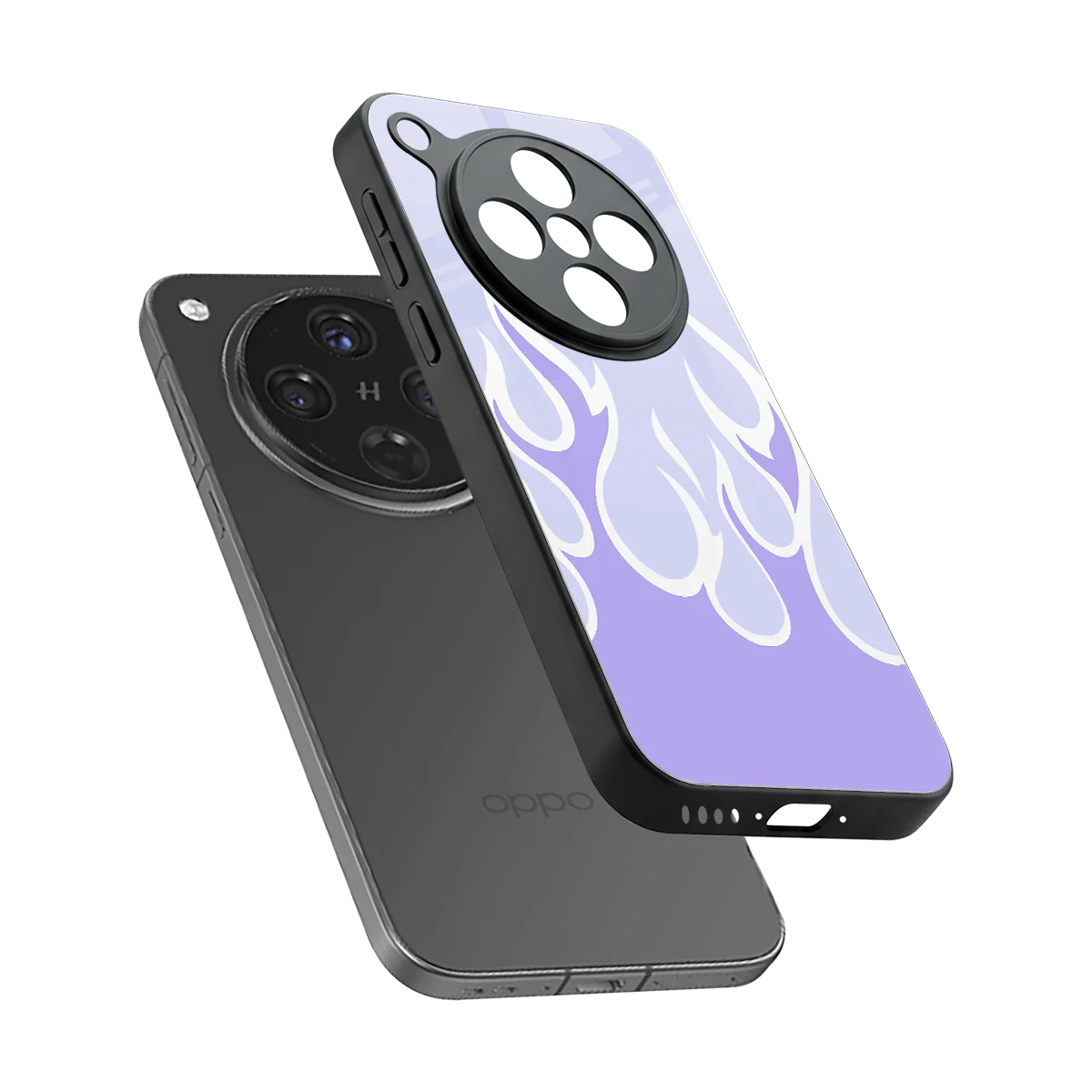 Y2K Retro Purple Flames sleek oppo find x8 cover with tempered glass back and TPU edges