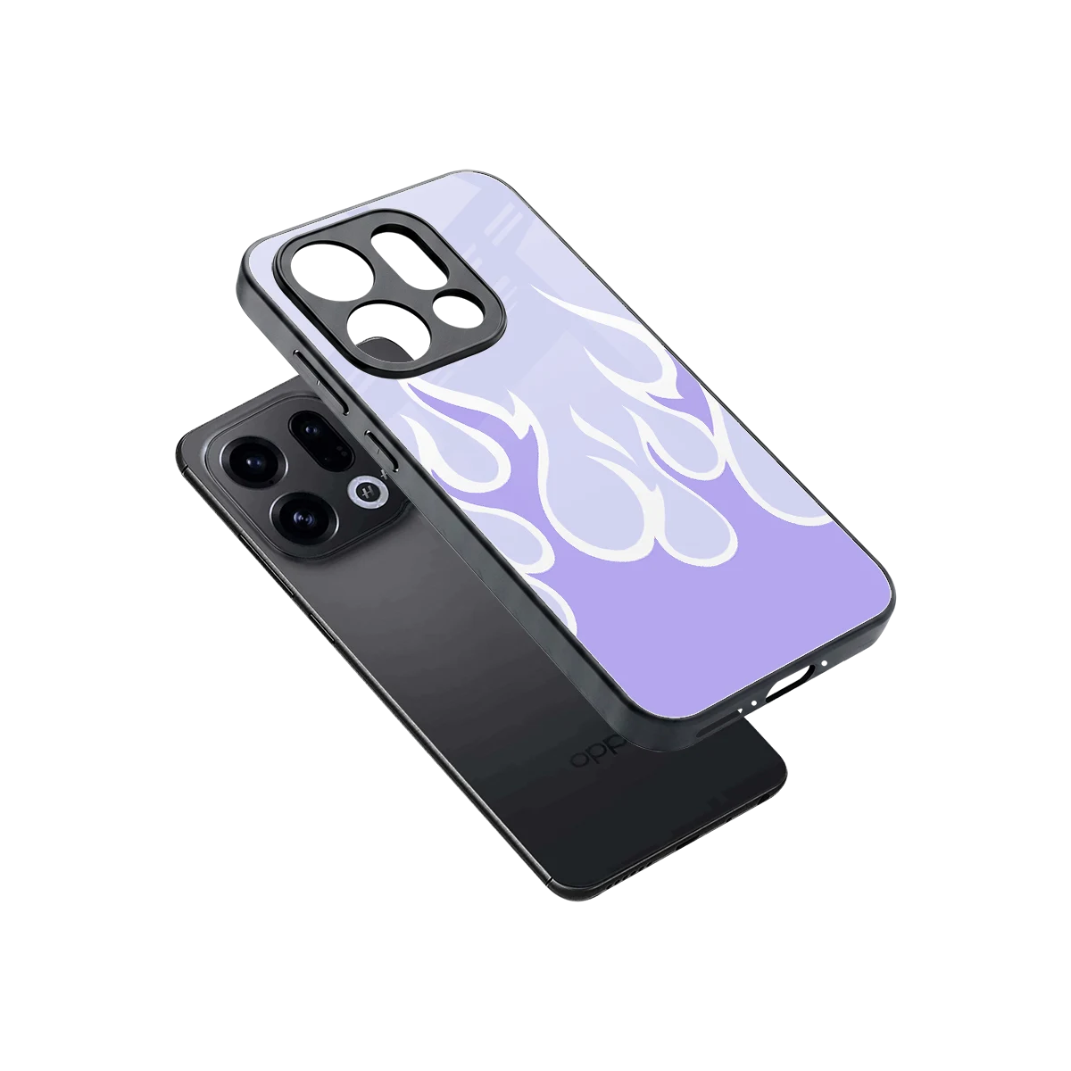Y2K Retro Purple Flames sleek oppo find x9 cover with tempered glass back and TPU edges