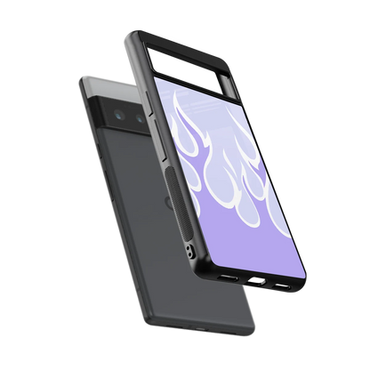 Y2K Retro Purple Flames sleek google pixel 6 pro cover with tempered glass back and TPU edges