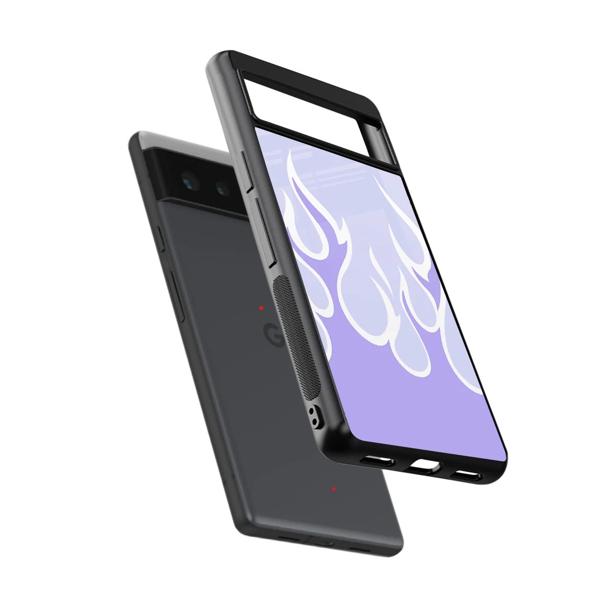 Y2K Retro Purple Flames sleek google pixel 6a cover with tempered glass back and TPU edges