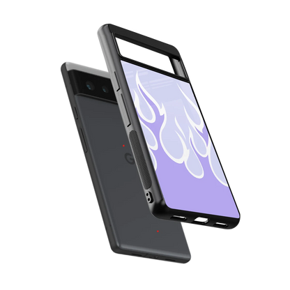 Y2K Retro Purple Flames sleek google pixel 6a cover with tempered glass back and TPU edges
