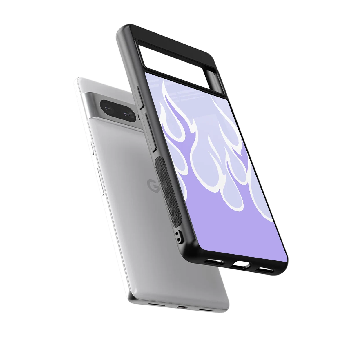 Y2K Retro Purple Flames sleek google pixel 7 pro cover with tempered glass back and TPU edges