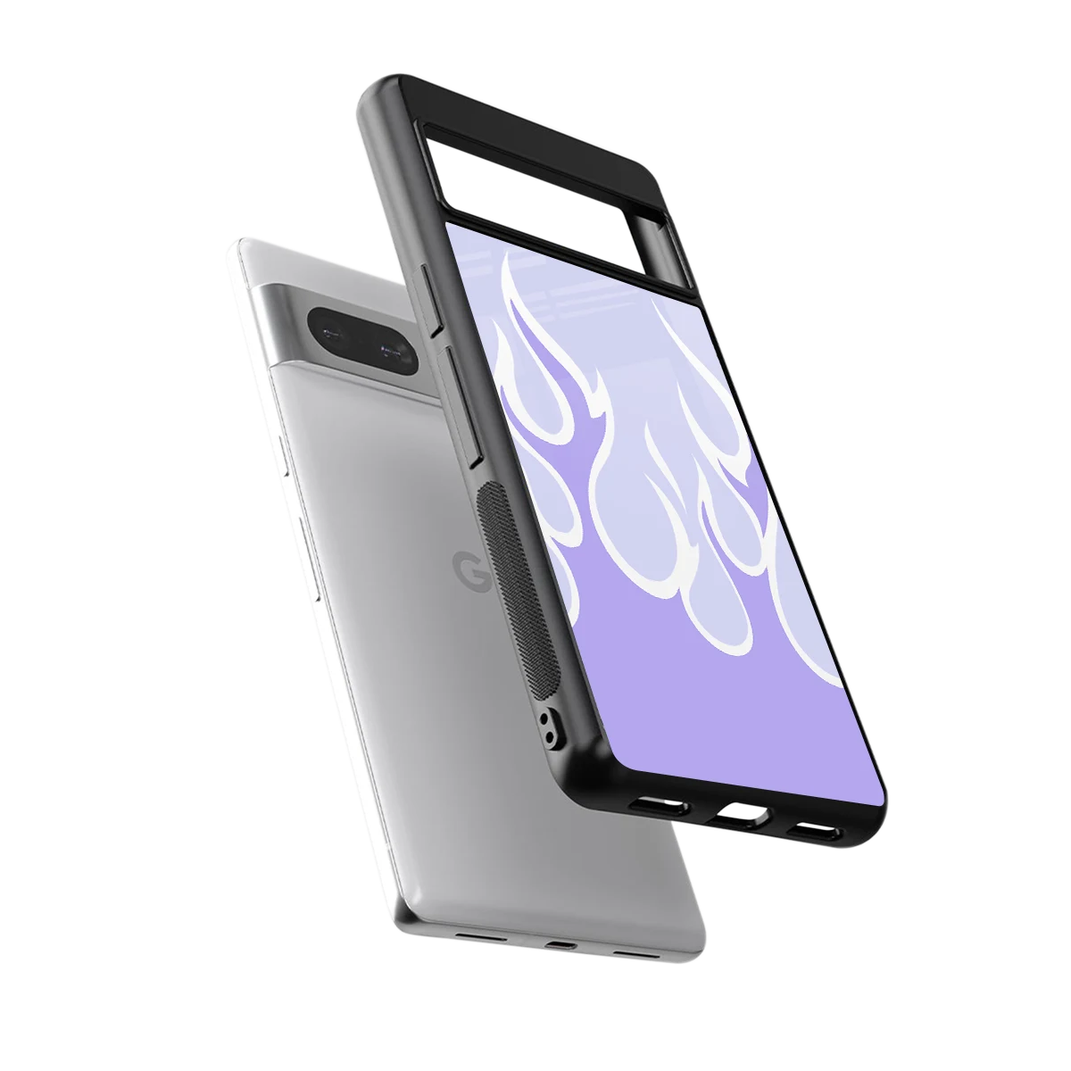 Y2K Retro Purple Flames sleek google pixel 7a cover with tempered glass back and TPU edges