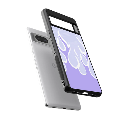 Y2K Retro Purple Flames sleek google pixel 7a cover with tempered glass back and TPU edges
