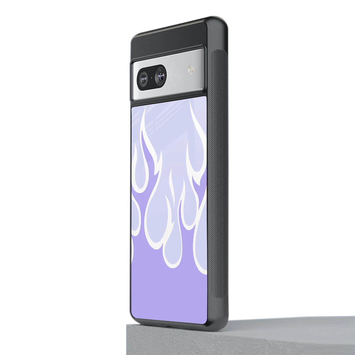 Y2K Retro Purple Flames stylish phone case for google pixel 7a | glossy glass and slim fit