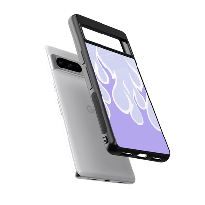 Y2K Retro Purple Flames sleek google pixel 8 pro cover with tempered glass back and TPU edges
