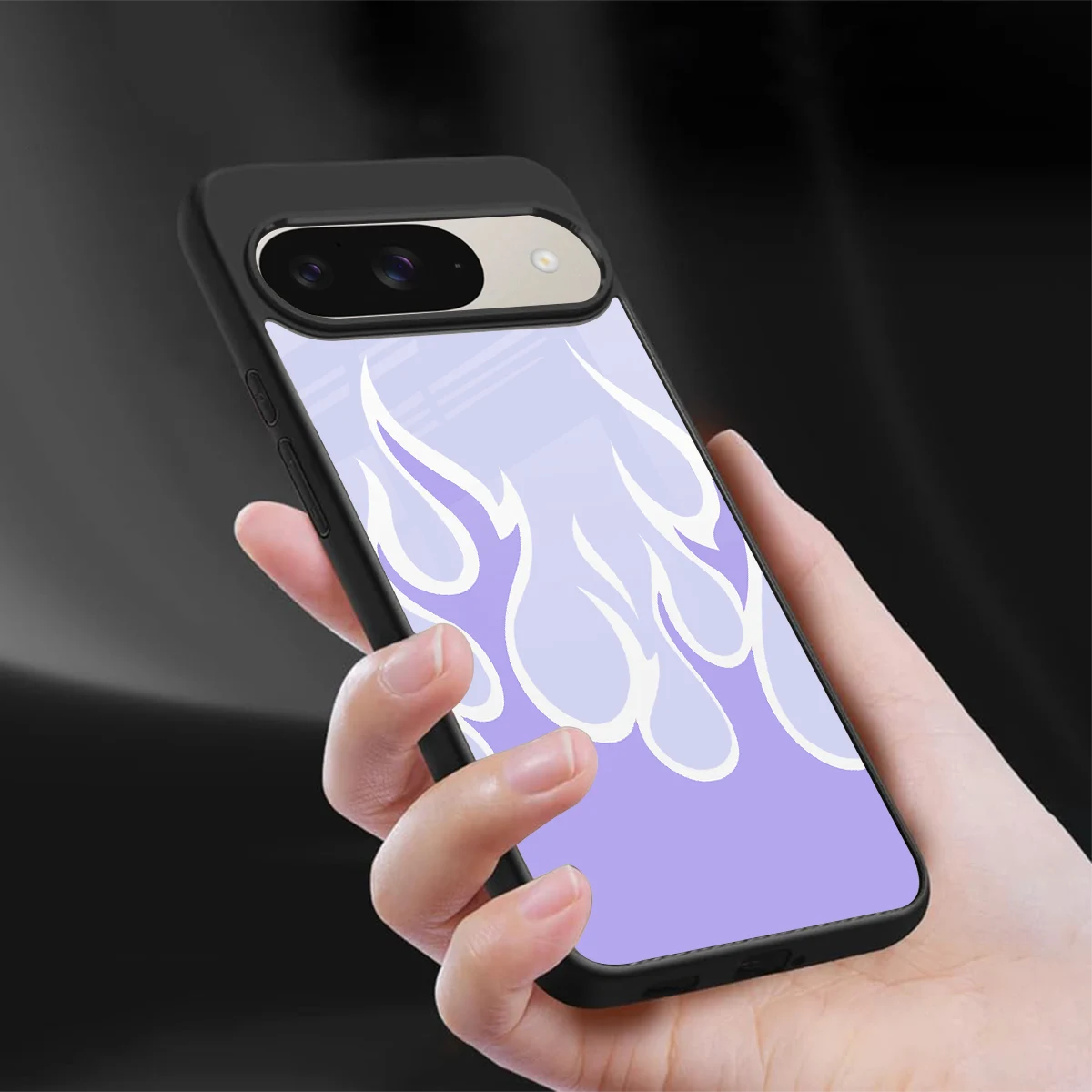 Y2K Retro Purple Flames sleek google pixel 9 cover with tempered glass back and TPU edges