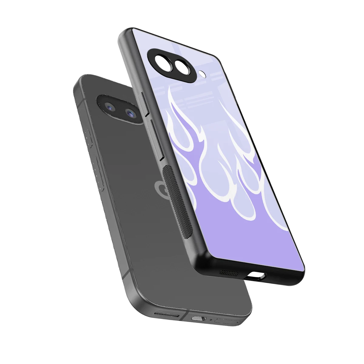 Y2K Retro Purple Flames sleek google pixel 10a cover with tempered glass back and TPU edges