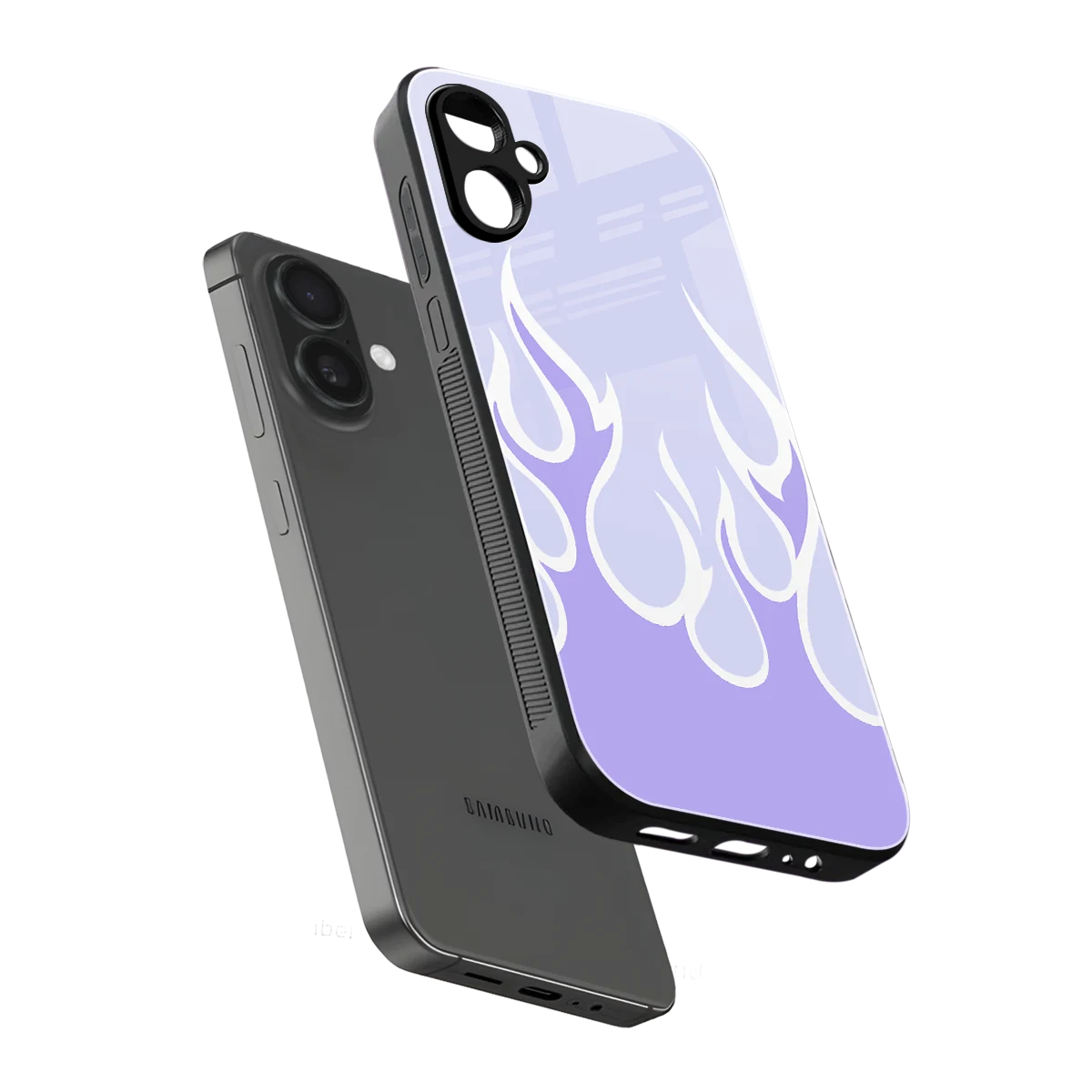 Y2K Retro Purple Flames sleek samsung galaxy a06 5g cover with tempered glass back and TPU edges