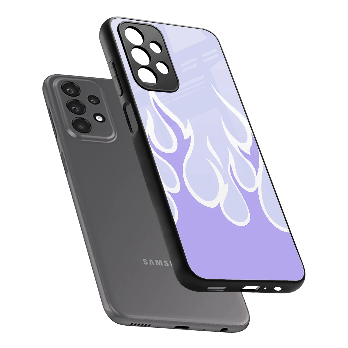 Y2K Retro Purple Flames sleek samsung galaxy a23 cover with tempered glass back and TPU edges