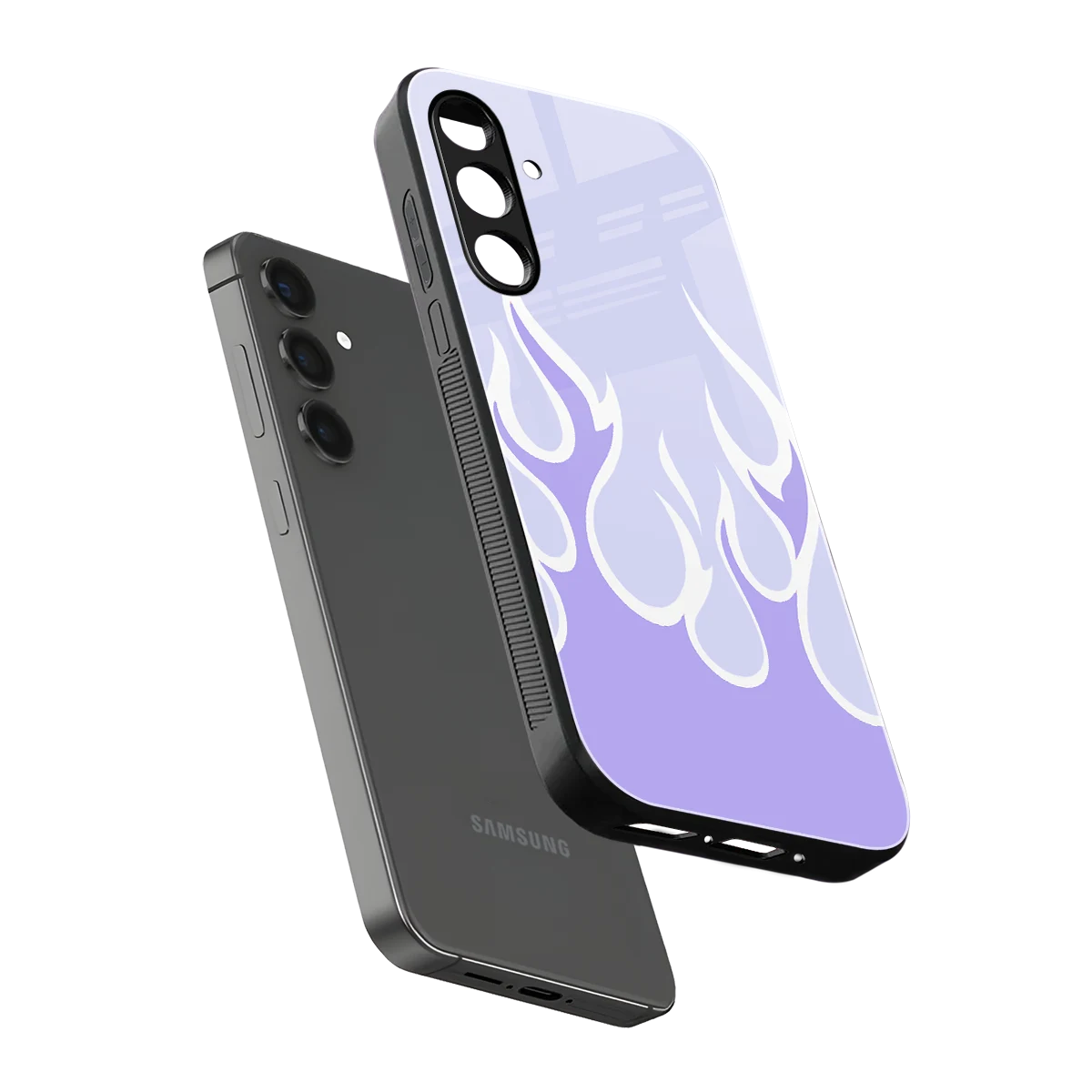 Y2K Retro Purple Flames sleek samsung galaxy a14 5g cover with tempered glass back and TPU edges