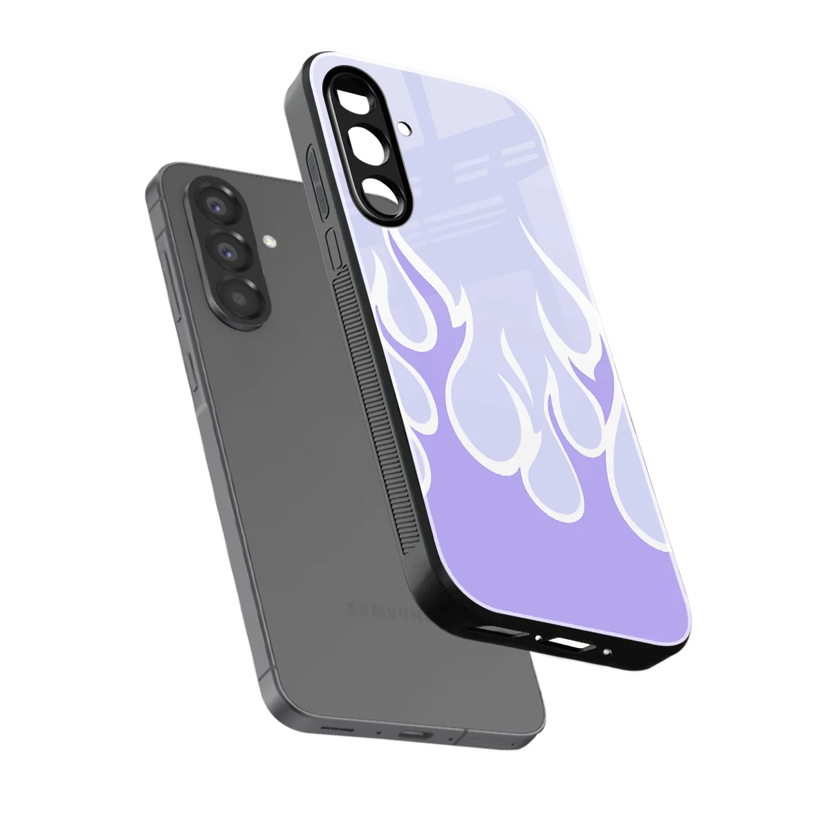 Y2K Retro Purple Flames sleek samsung galaxy a36 5g cover with tempered glass back and TPU edges