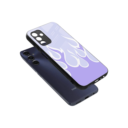 Y2K Retro Purple Flames sleek samsung galaxy m14 5g cover with tempered glass back and TPU edges