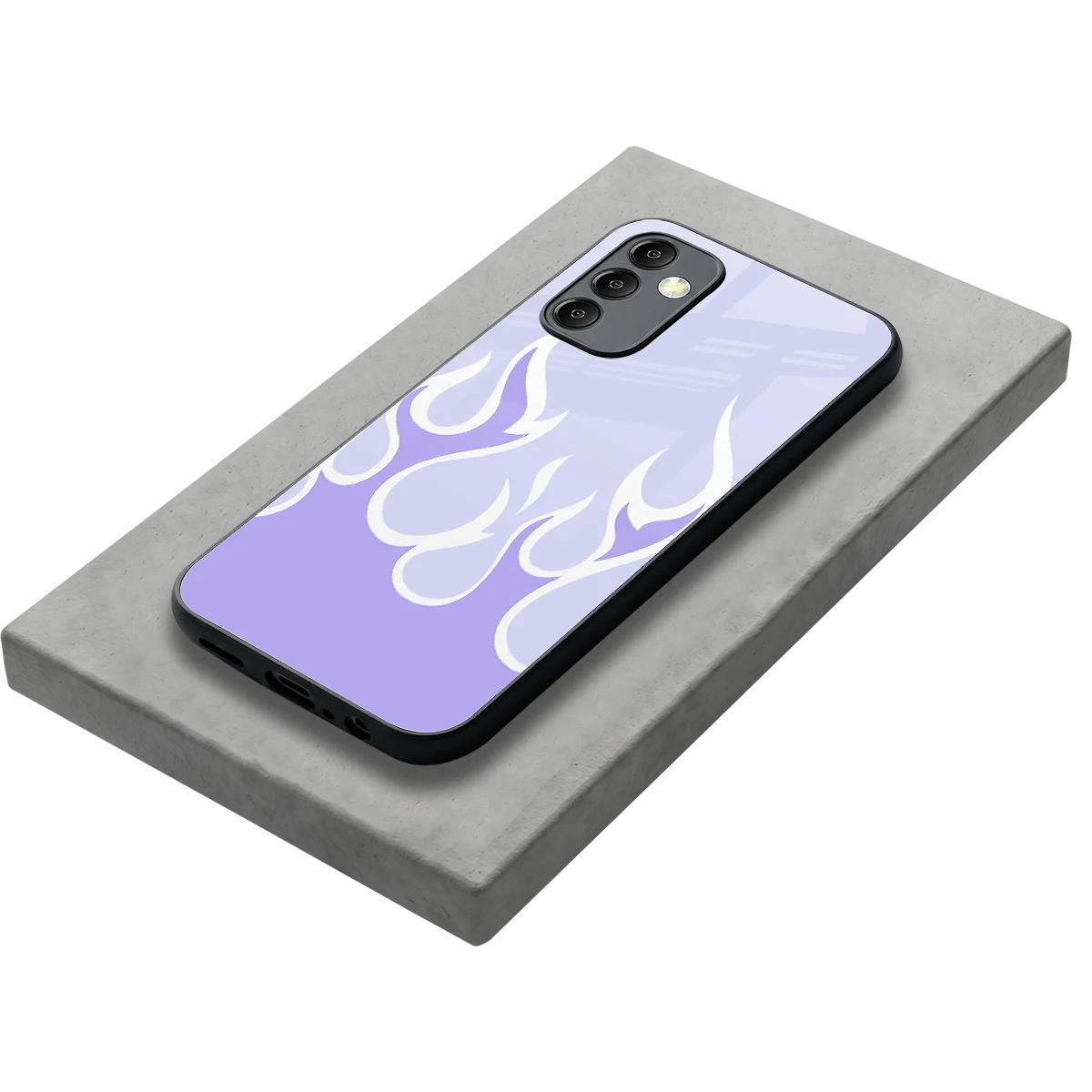 Y2K Retro Purple Flames stylish phone case for samsung galaxy m14 5g | glossy glass and slim fit