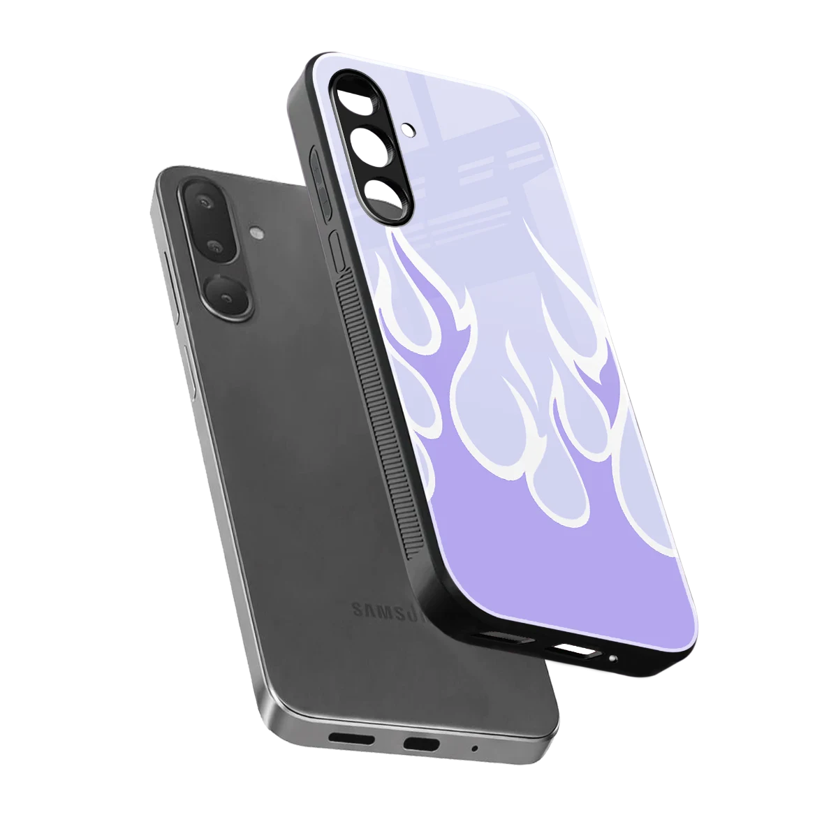 Y2K Retro Purple Flames sleek samsung galaxy m56 5g cover with tempered glass back and TPU edges