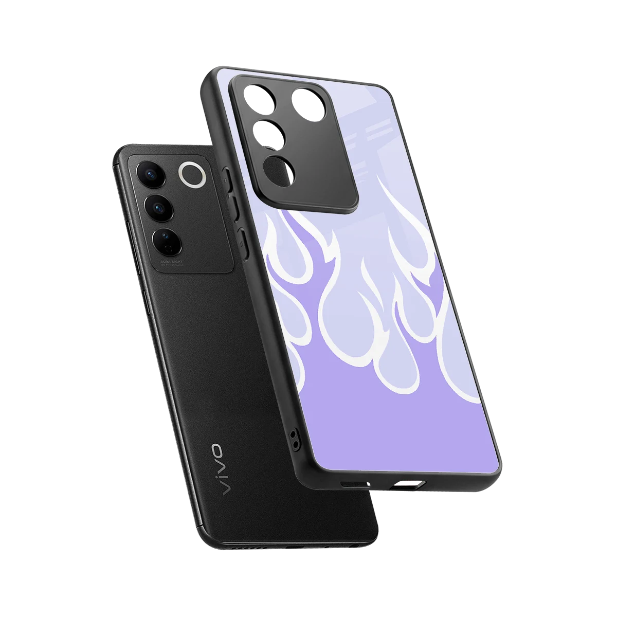 Y2K Retro Purple Flames sleek vivo v27 5g cover with tempered glass back and TPU edges