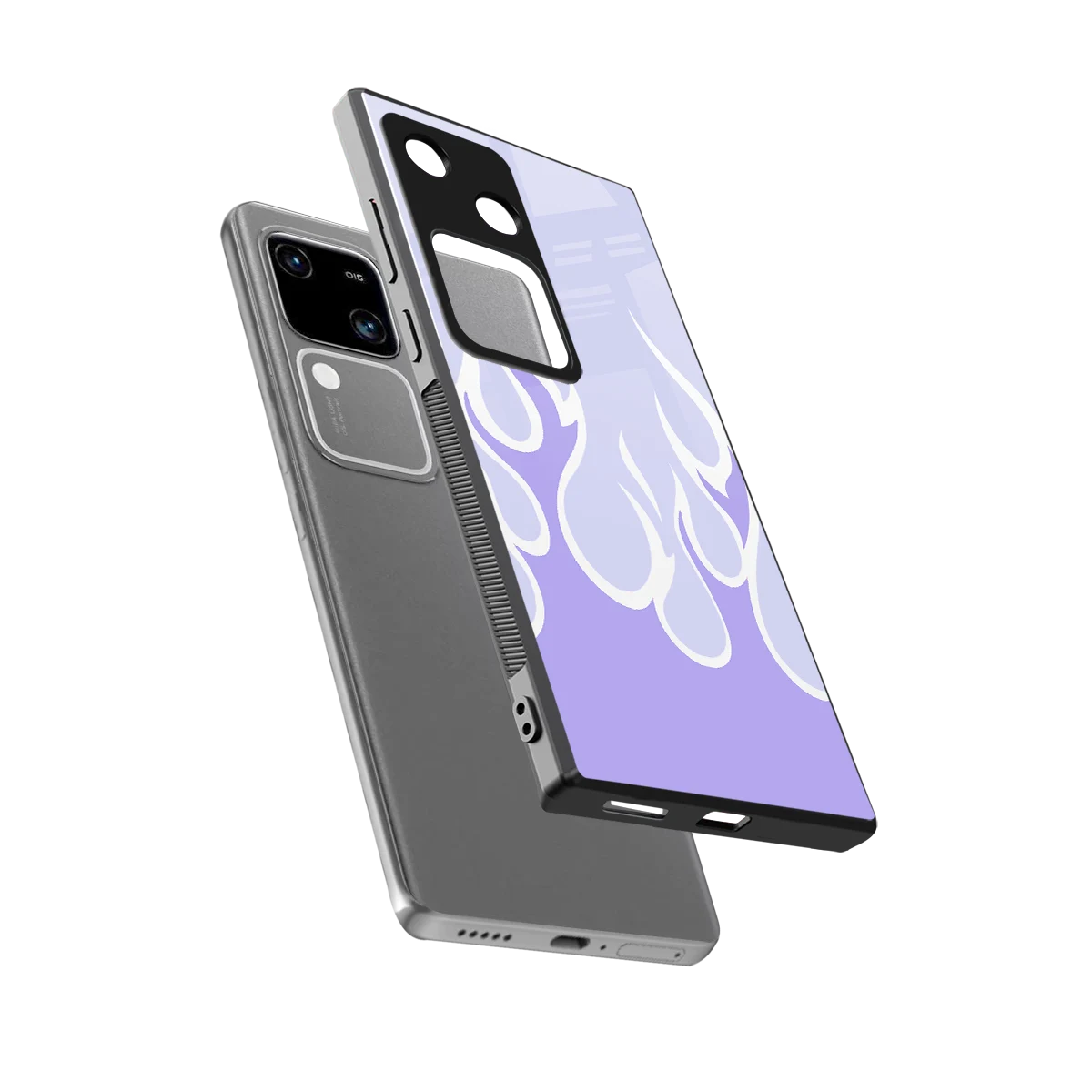 Y2K Retro Purple Flames sleek vivo v30 cover with tempered glass back and TPU edges