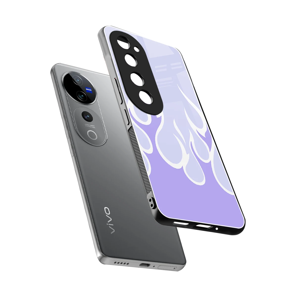 Y2K Retro Purple Flames sleek vivo v40 pro cover with tempered glass back and TPU edges