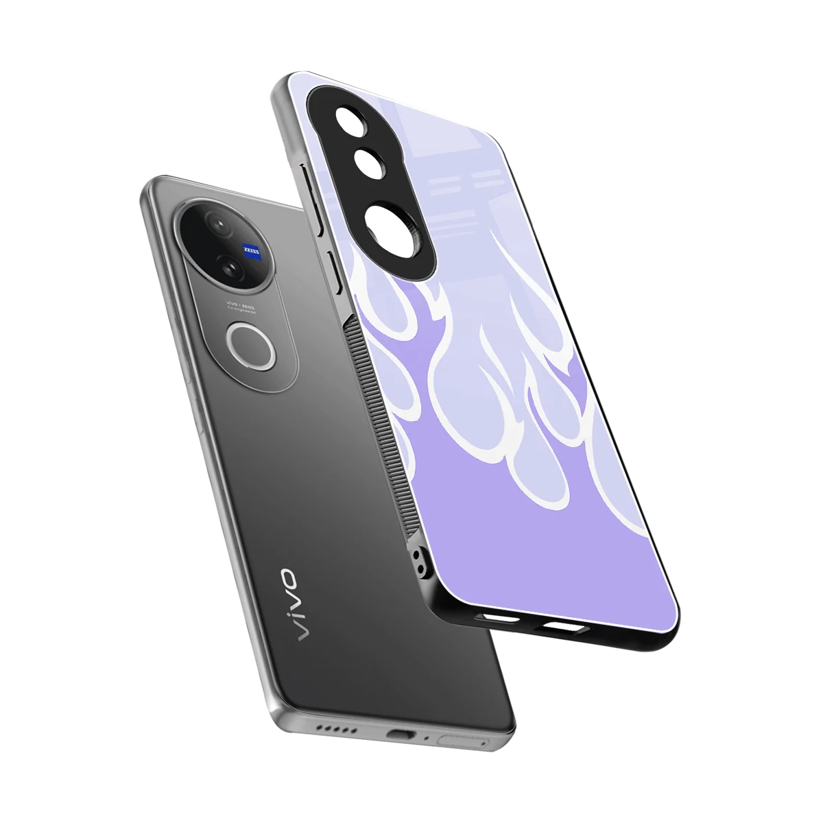 Y2K Retro Purple Flames sleek vivo v50 cover with tempered glass back and TPU edges