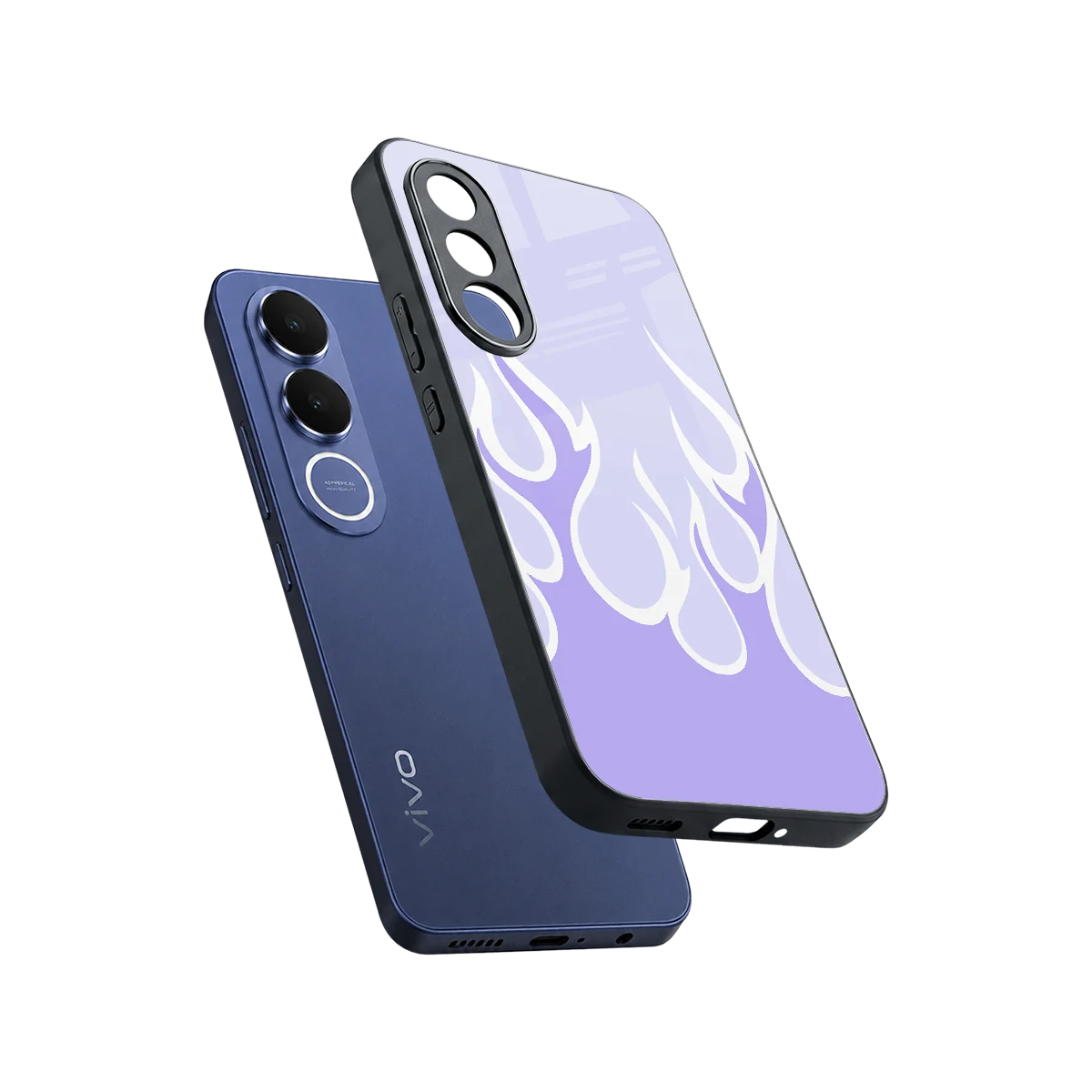 Y2K Retro Purple Flames sleek vivo v70 fe cover with tempered glass back and TPU edges