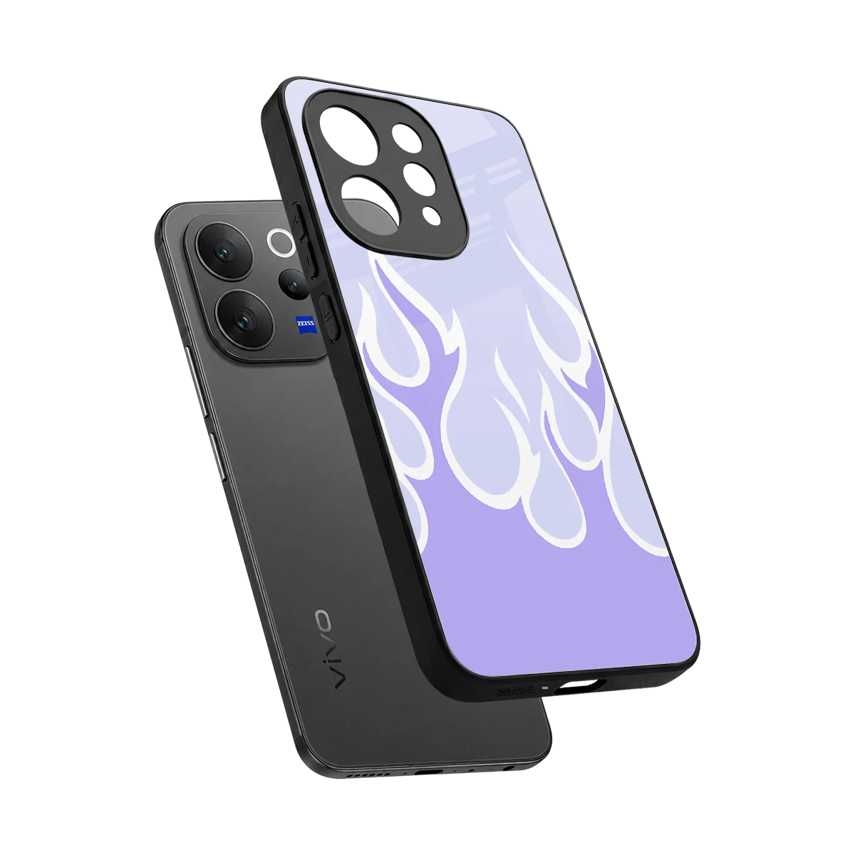 Y2K Retro Purple Flames sleek vivo v70 cover with tempered glass back and TPU edges