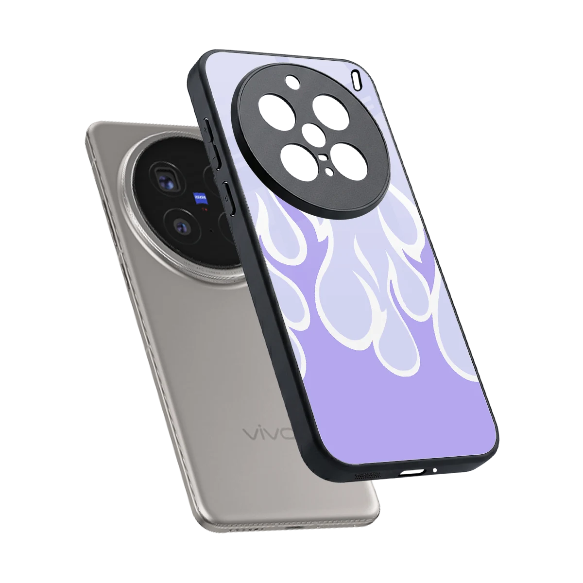 Y2K Retro Purple Flames sleek vivo x200 pro cover with tempered glass back and TPU edges