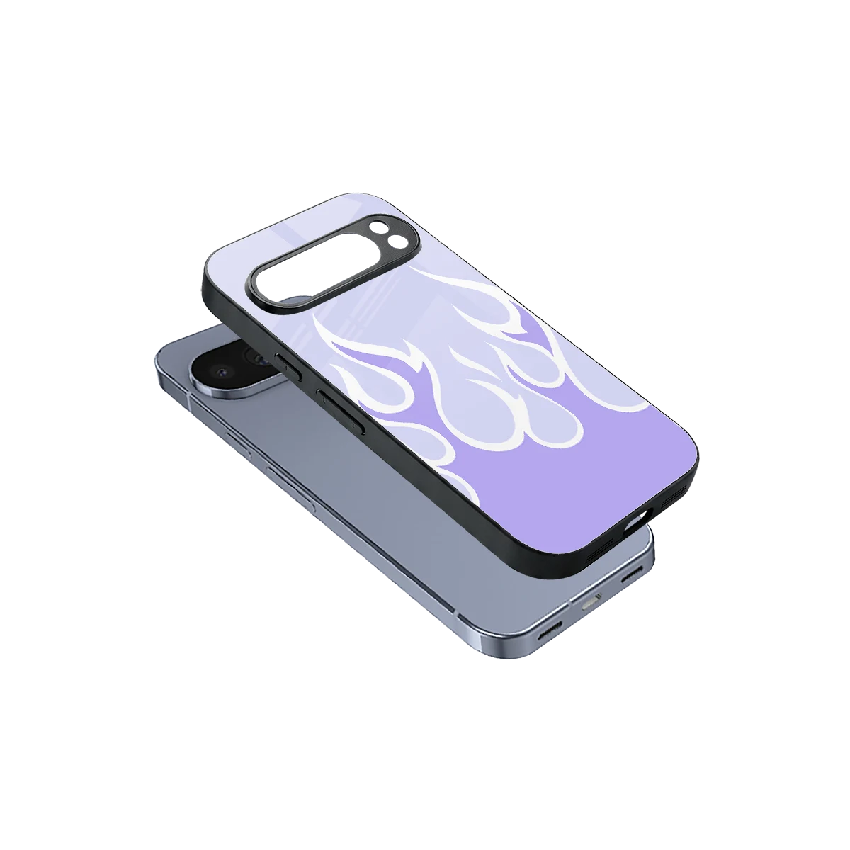 Y2K Retro Purple Flames sleek google pixel 10 pro cover with tempered glass back and TPU edges