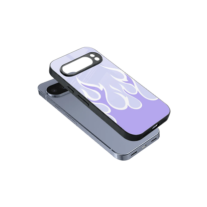 Y2K Retro Purple Flames sleek google pixel 10 pro cover with tempered glass back and TPU edges