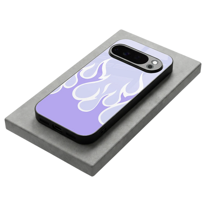 Y2K Retro Purple Flames stylish phone case for google pixel 10 pro | glossy glass and slim fit