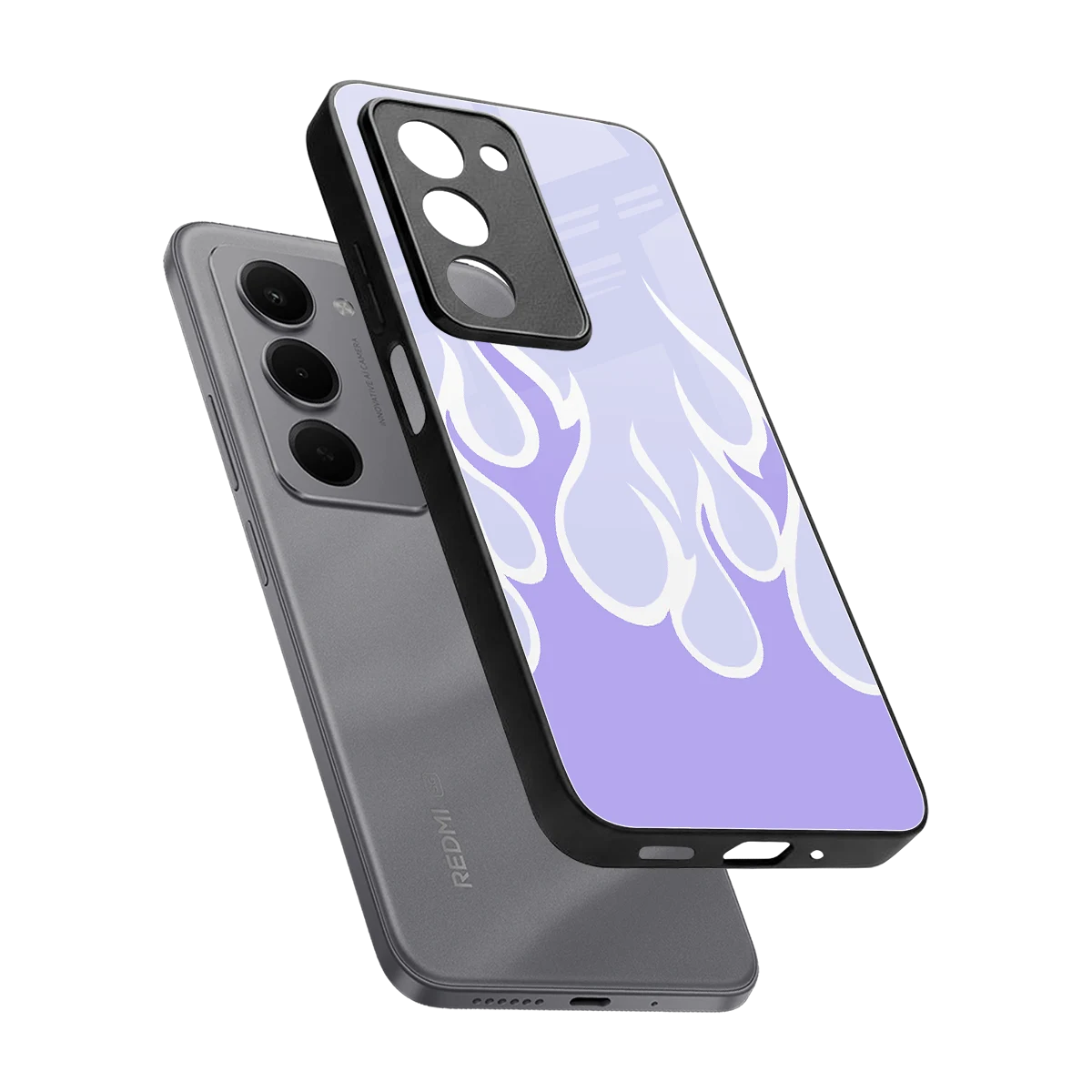 Y2K Retro Purple Flames sleek redmi 15 5g cover with tempered glass back and TPU edges