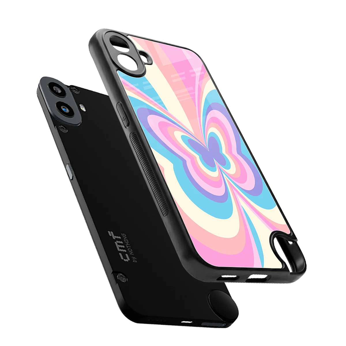 Y2K Vibrant Butterfly sleek cmf nothing phone 1 cover with tempered glass back and TPU edges
