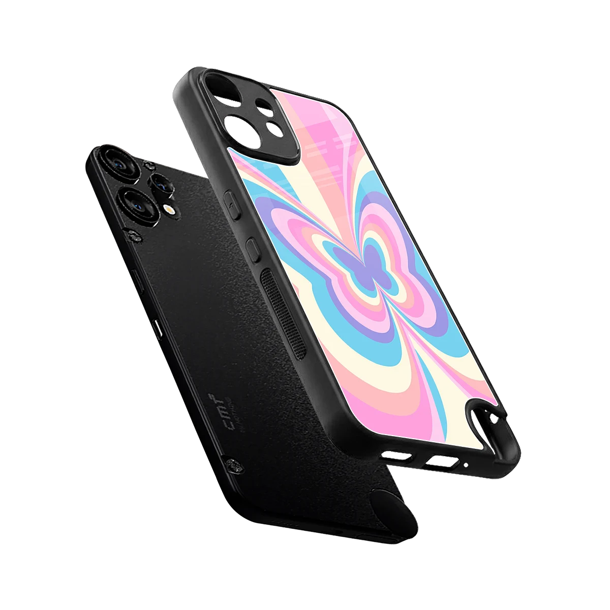 Y2K Vibrant Butterfly sleek cmf nothing phone 2 pro cover with tempered glass back and TPU edges