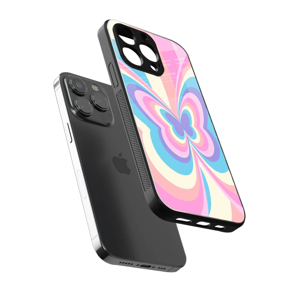 Y2K Vibrant Butterfly sleek iphone 14 pro cover with tempered glass back and TPU edges