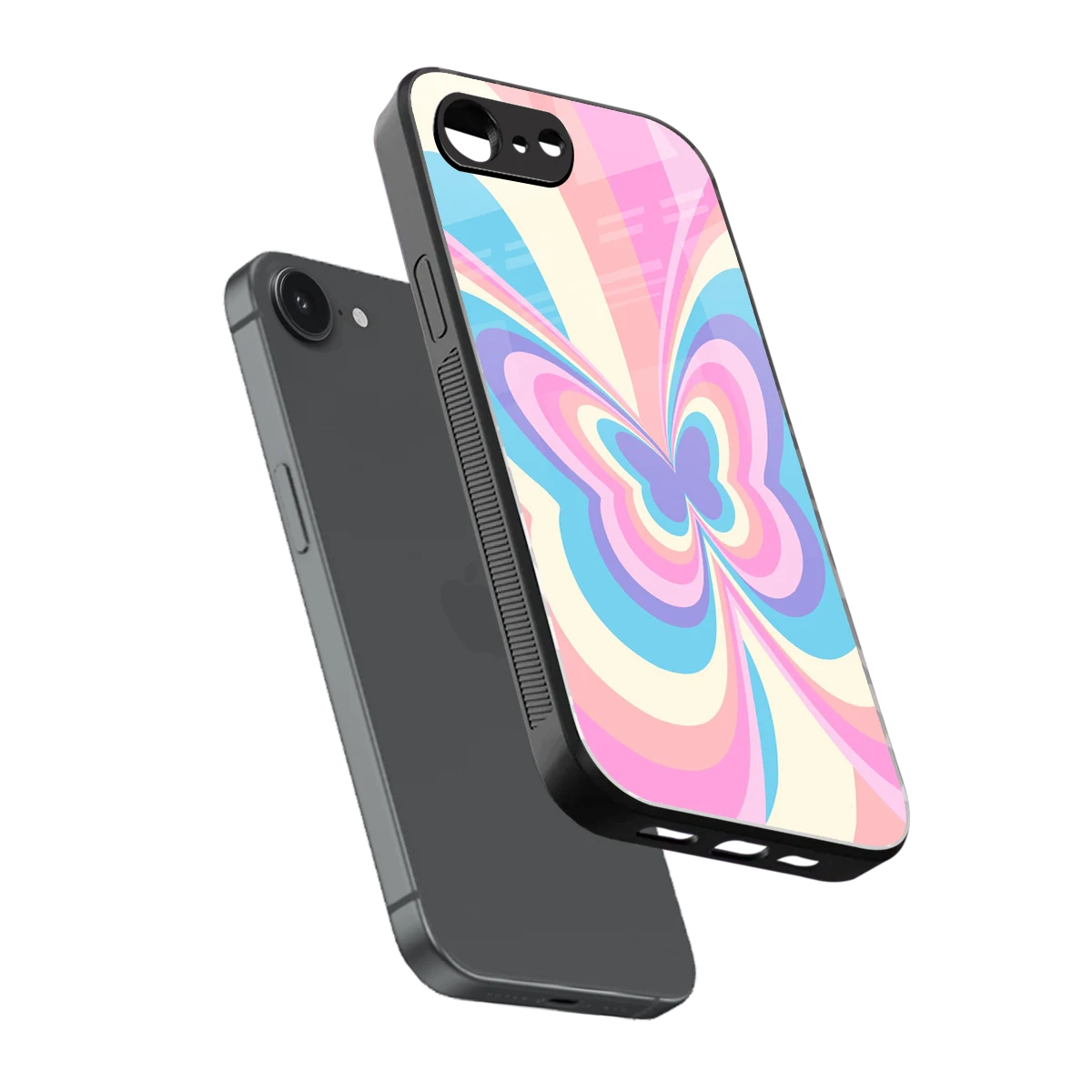 Y2K Vibrant Butterfly sleek iphone 17e cover with tempered glass back and TPU edges