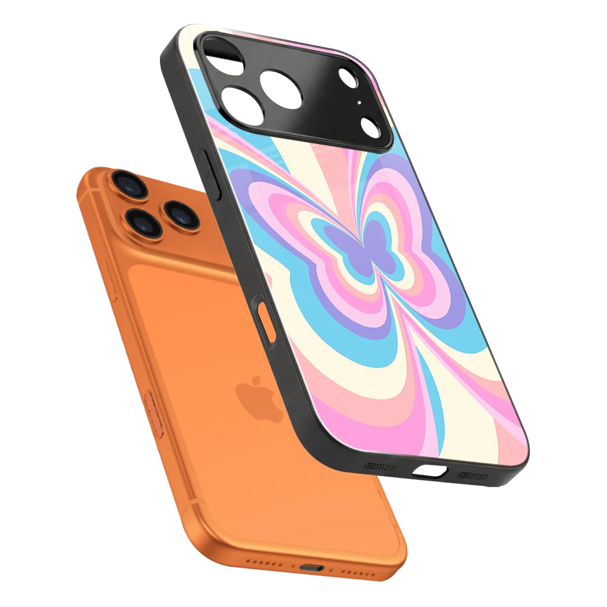 Y2K Vibrant Butterfly sleek iphone 17 pro cover with tempered glass back and TPU edges