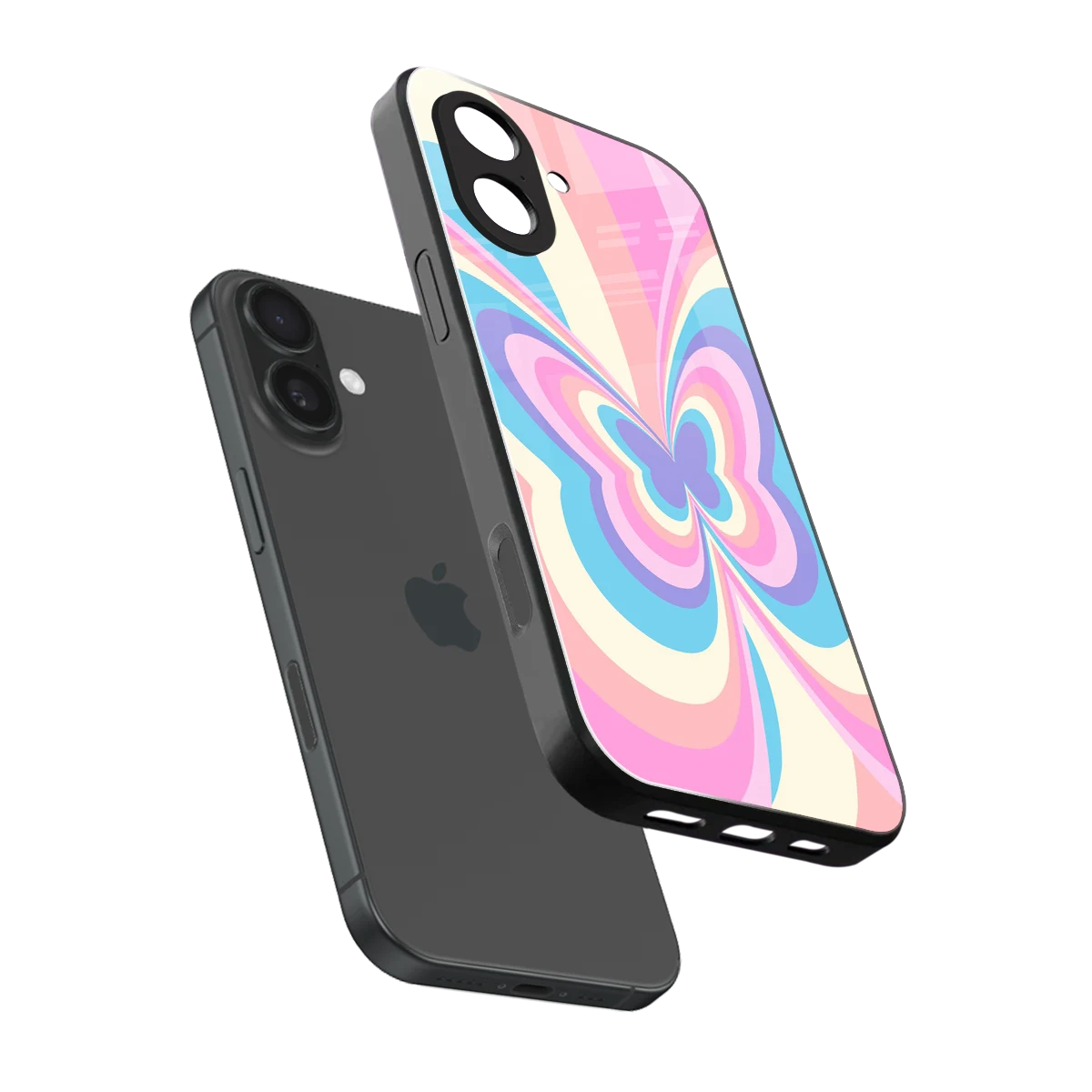 Y2K Vibrant Butterfly sleek iphone 17 cover with tempered glass back and TPU edges