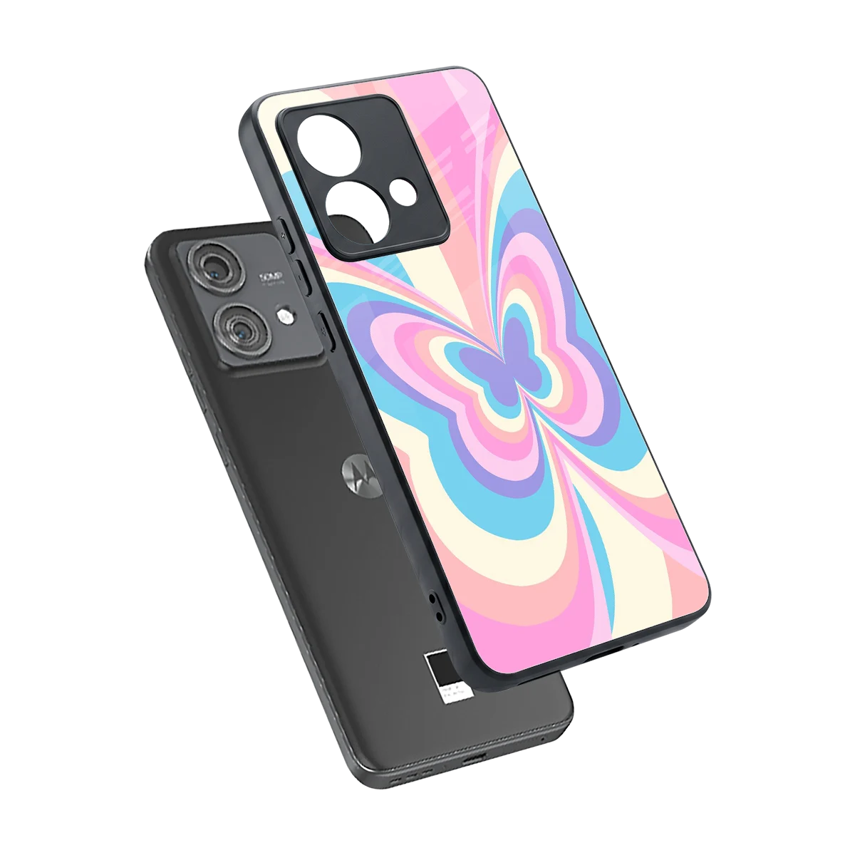 Y2K Vibrant Butterfly sleek motorola edge 40 neo 5g cover with tempered glass back and TPU edges