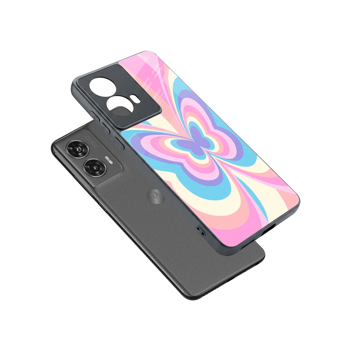 Y2K Vibrant Butterfly sleek motorola edge 50 fusion cover with tempered glass back and TPU edges