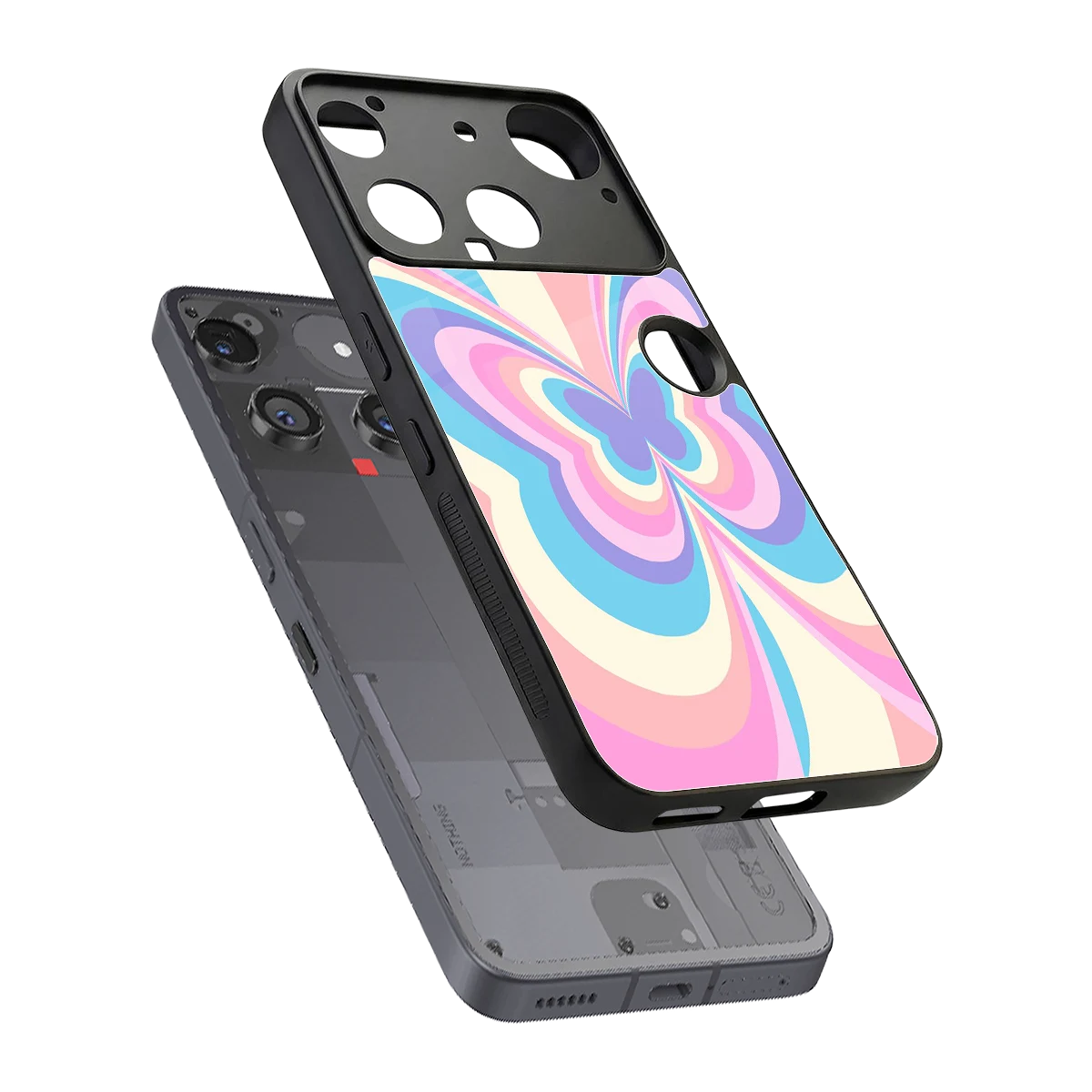 Y2K Vibrant Butterfly sleek nothing phone 3 cover with tempered glass back and TPU edges