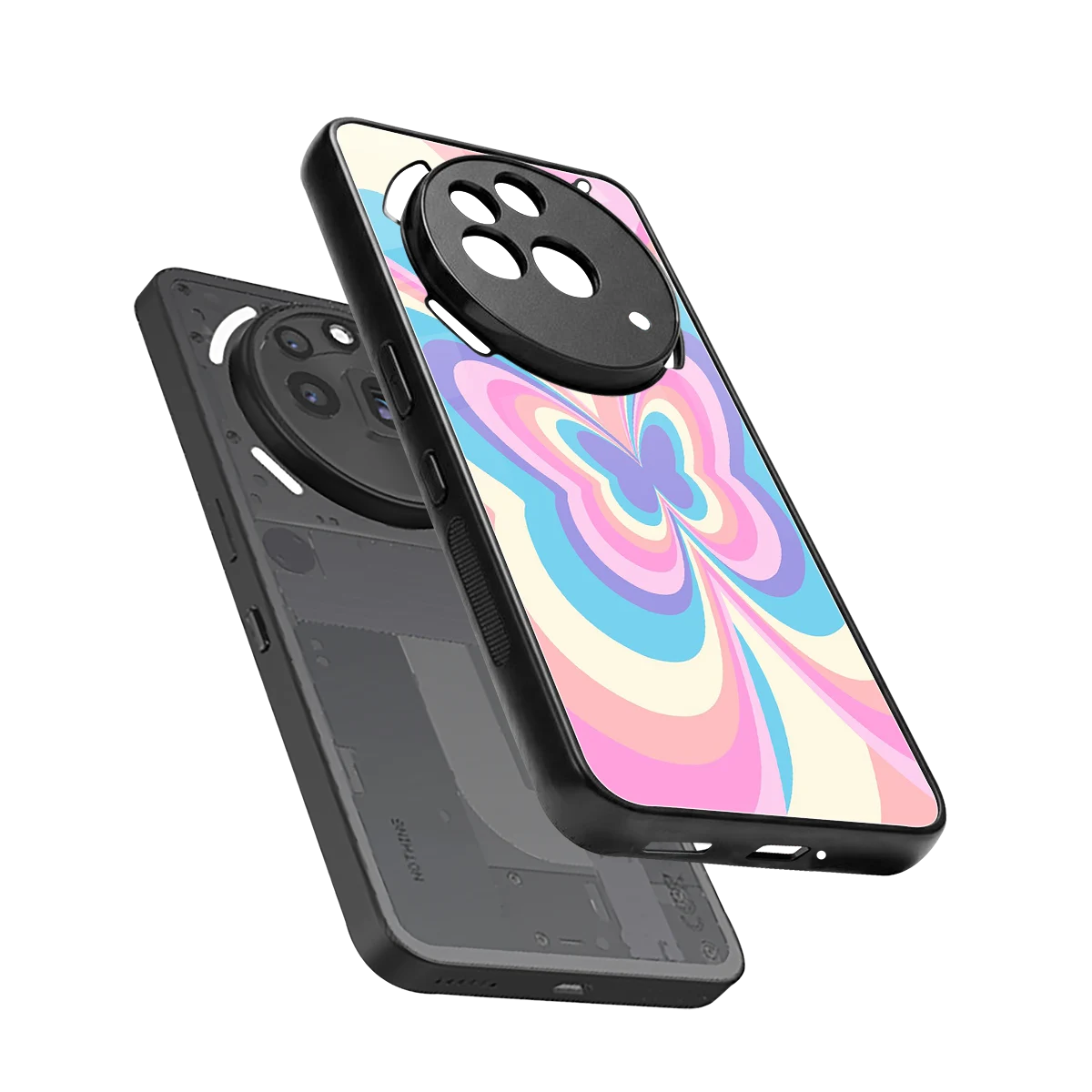 Y2K Vibrant Butterfly sleek nothing phone 3a pro cover with tempered glass back and TPU edges