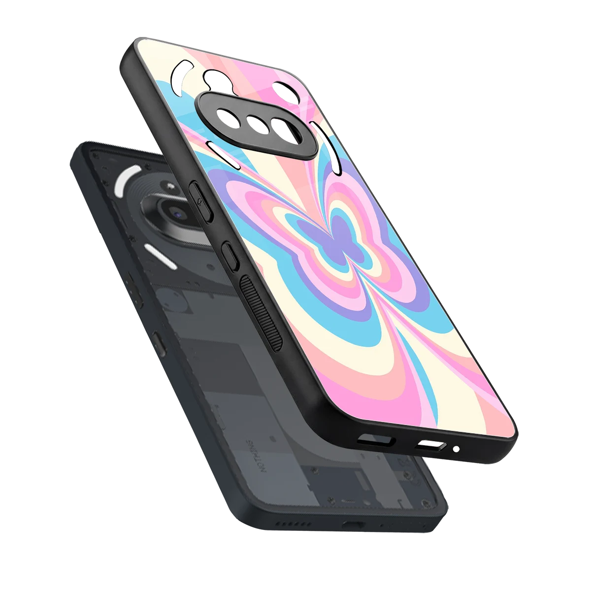 Y2K Vibrant Butterfly sleek nothing phone 3a cover with tempered glass back and TPU edges