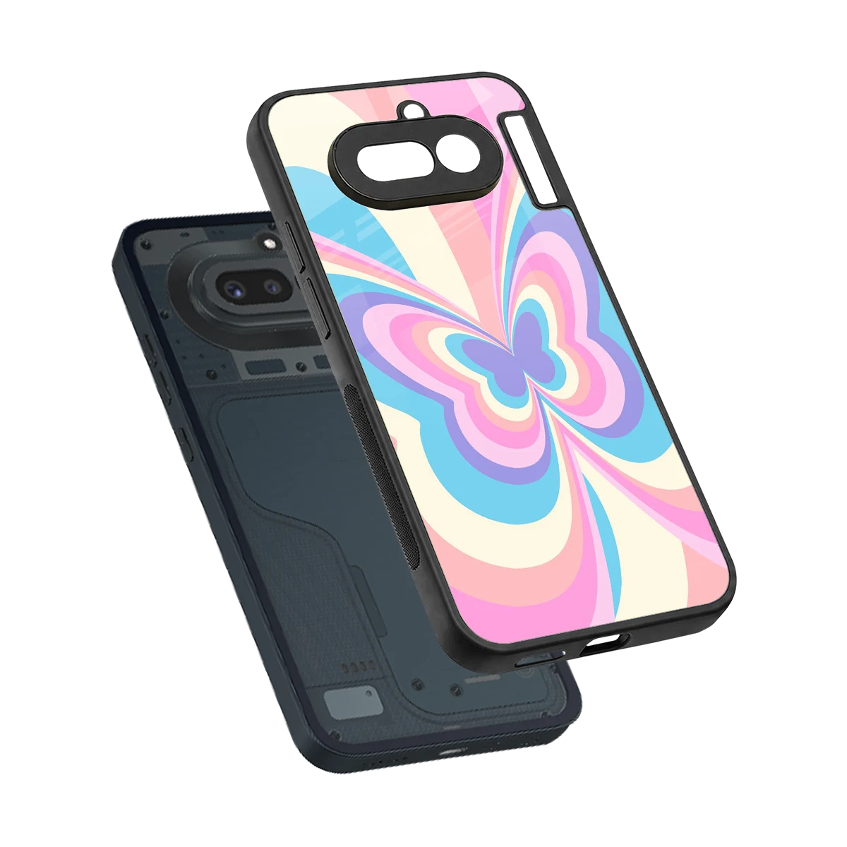 Y2K Vibrant Butterfly sleek nothing phone 4a cover with tempered glass back and TPU edges