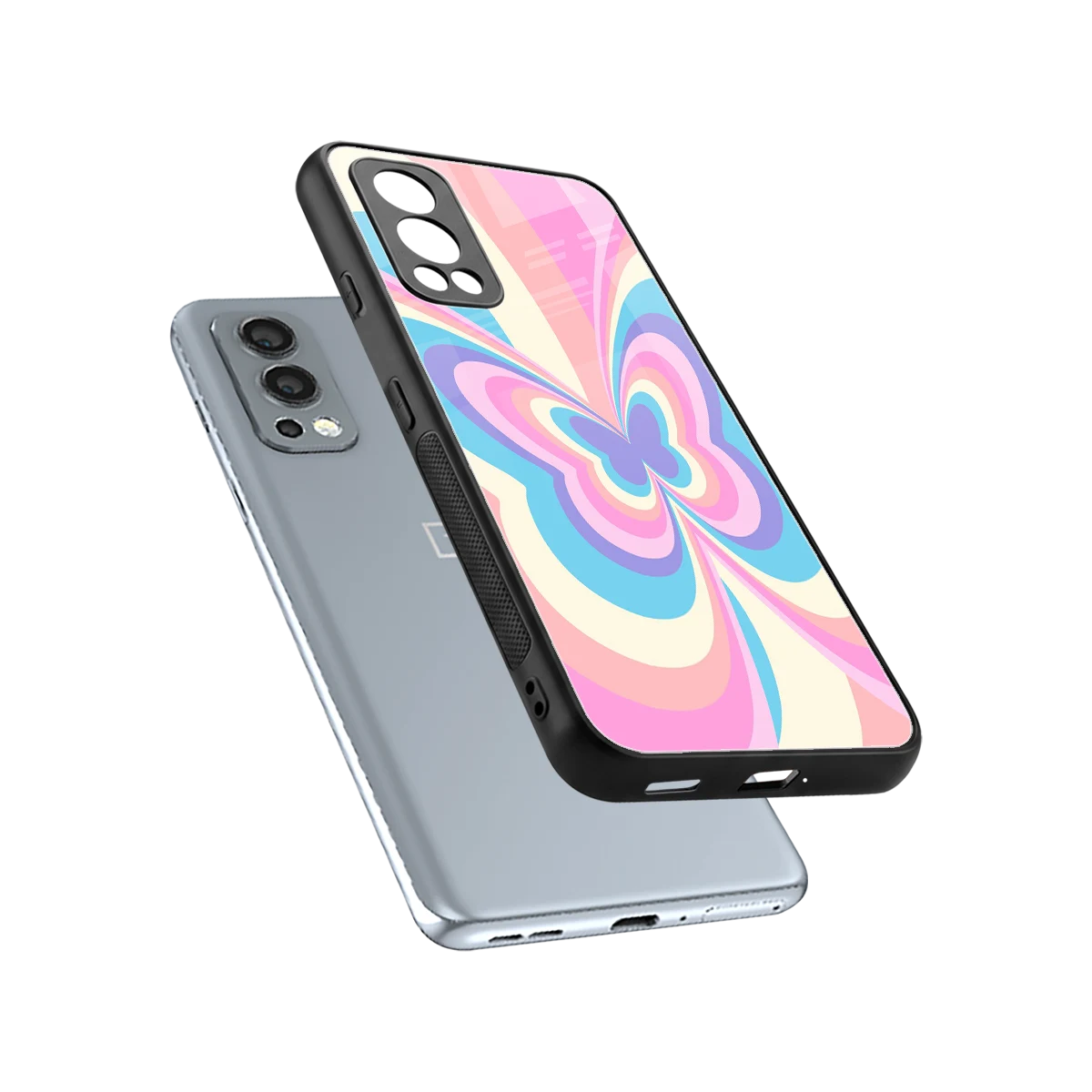 Y2K Vibrant Butterfly sleek oneplus nord 2 cover with tempered glass back and TPU edges
