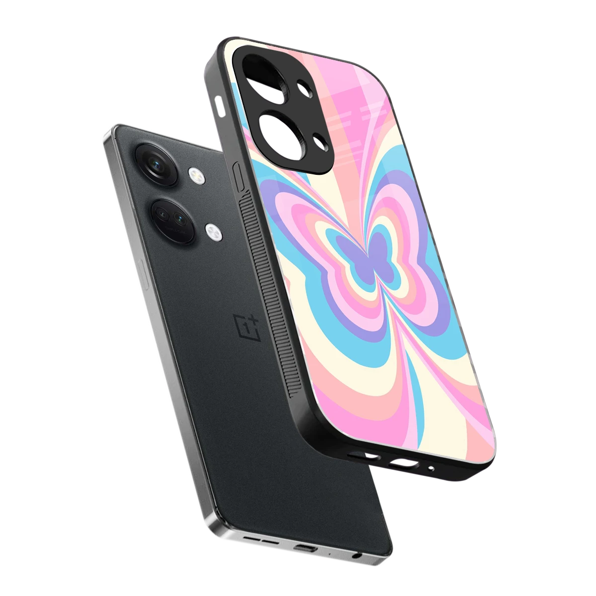Y2K Vibrant Butterfly sleek oneplus nord 3 cover with tempered glass back and TPU edges