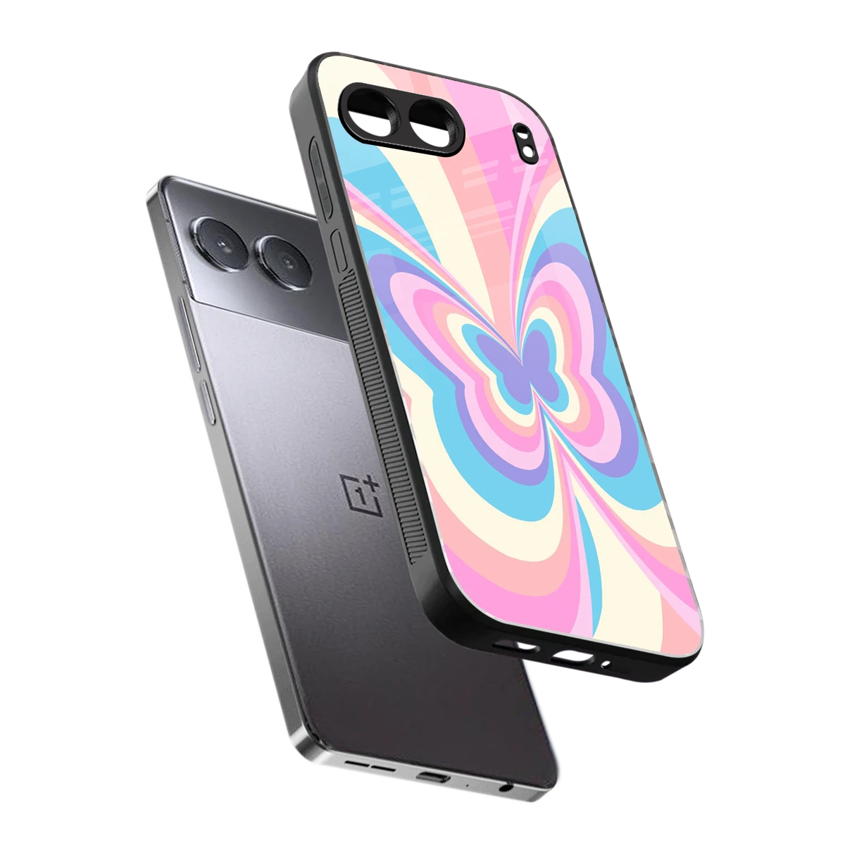Y2K Vibrant Butterfly sleek oneplus nord 4 cover with tempered glass back and TPU edges