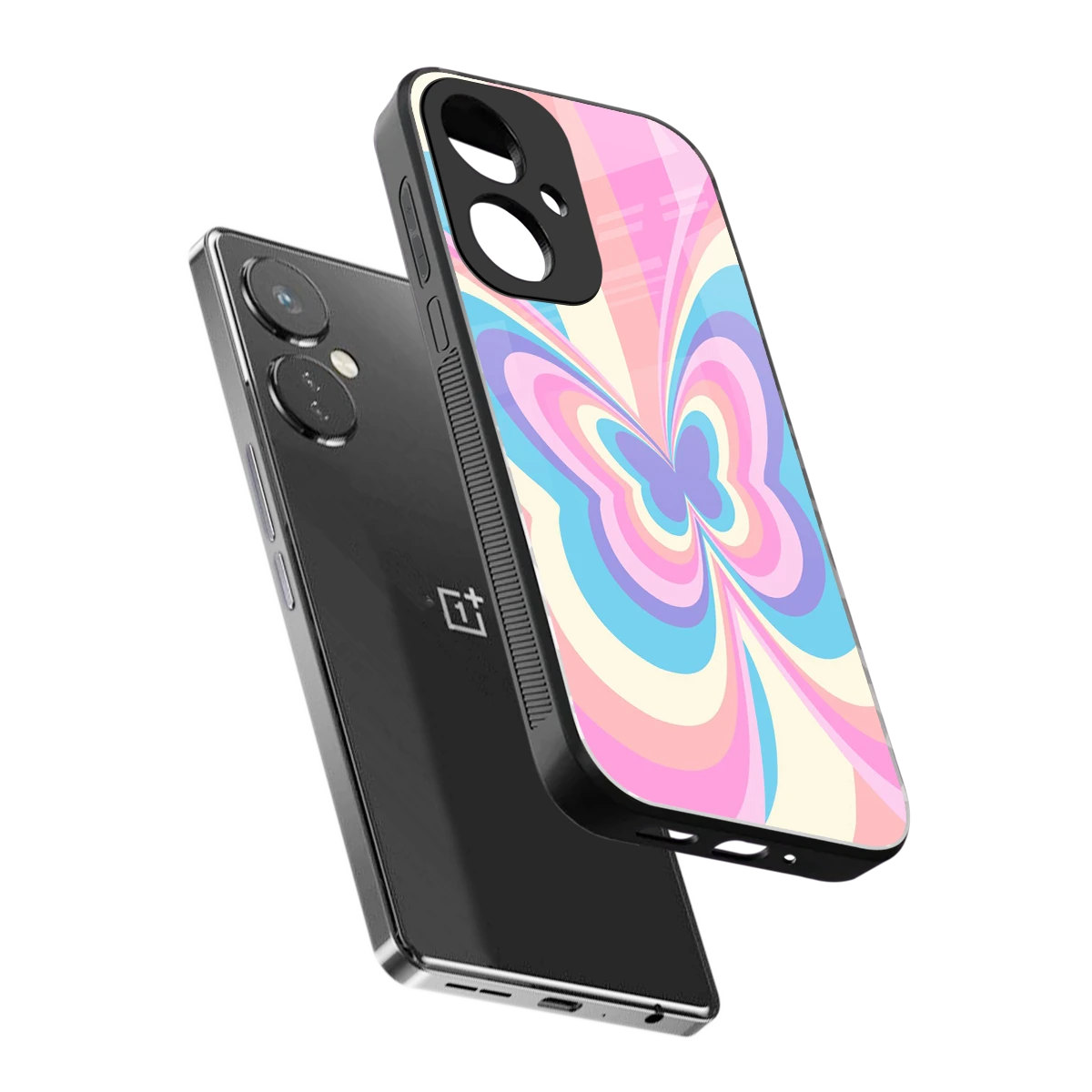 Y2K Vibrant Butterfly sleek oneplus nord ce 3 cover with tempered glass back and TPU edges