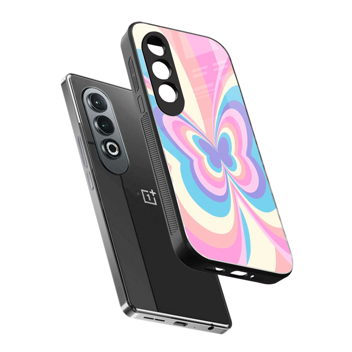 Y2K Vibrant Butterfly sleek oneplus nord ce 4 cover with tempered glass back and TPU edges