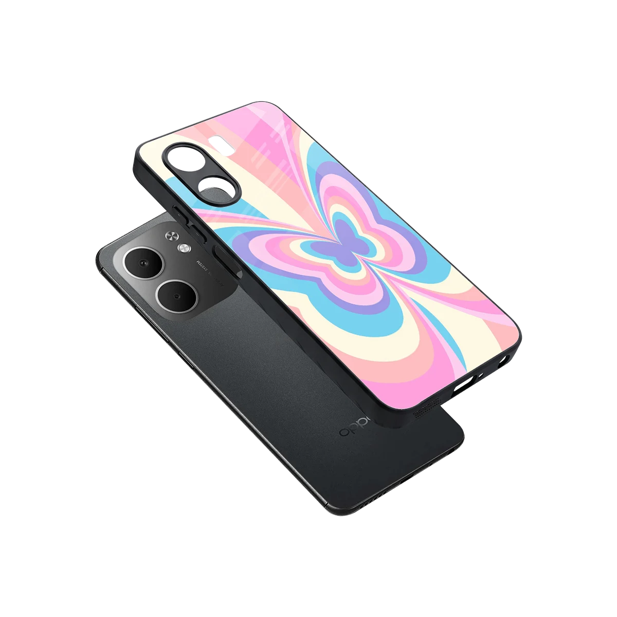 Y2K Vibrant Butterfly sleek oppo a5x 5g cover with tempered glass back and TPU edges