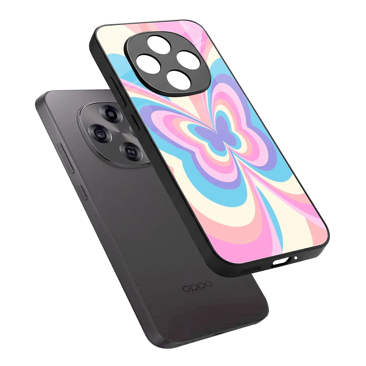 Y2K Vibrant Butterfly sleek oppo f31 pro 5g cover with tempered glass back and TPU edges