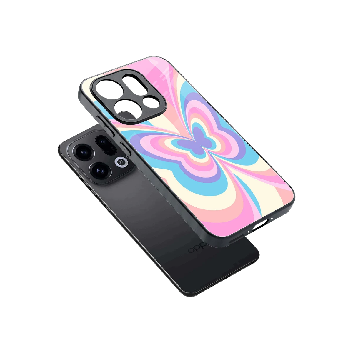 Y2K Vibrant Butterfly sleek oppo find x9 cover with tempered glass back and TPU edges